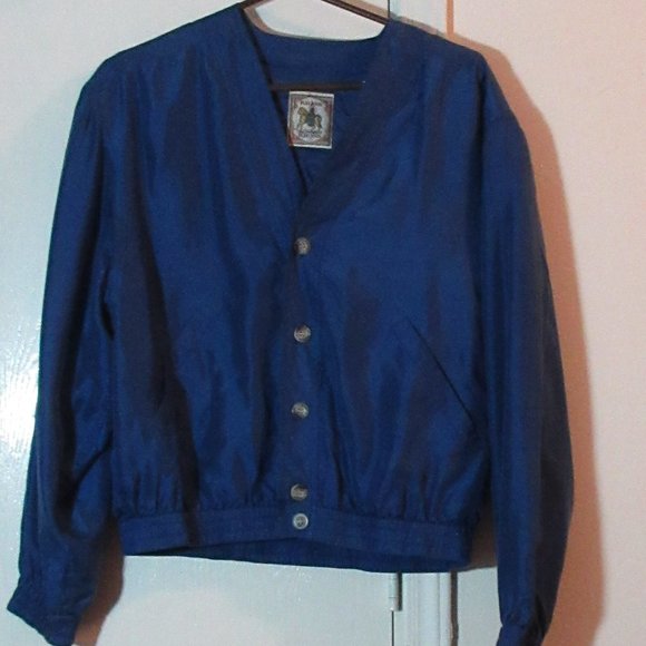 Blue Silk Collarless Jacket KRISS KROSS Small - Picture 1 of 3